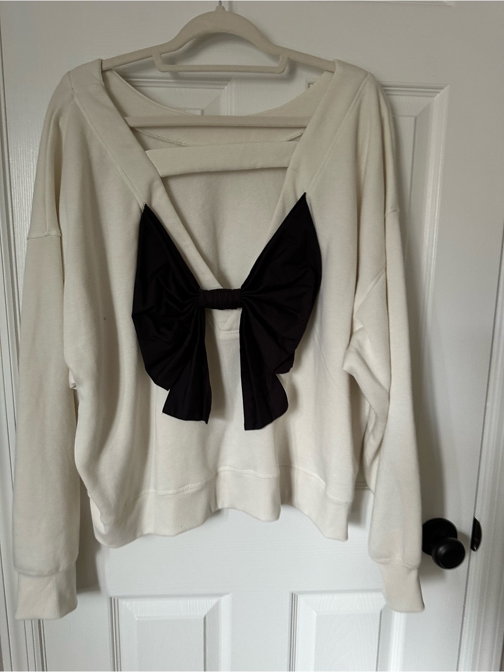 Maeve Ivory Sweatshirt with Black Bow Back